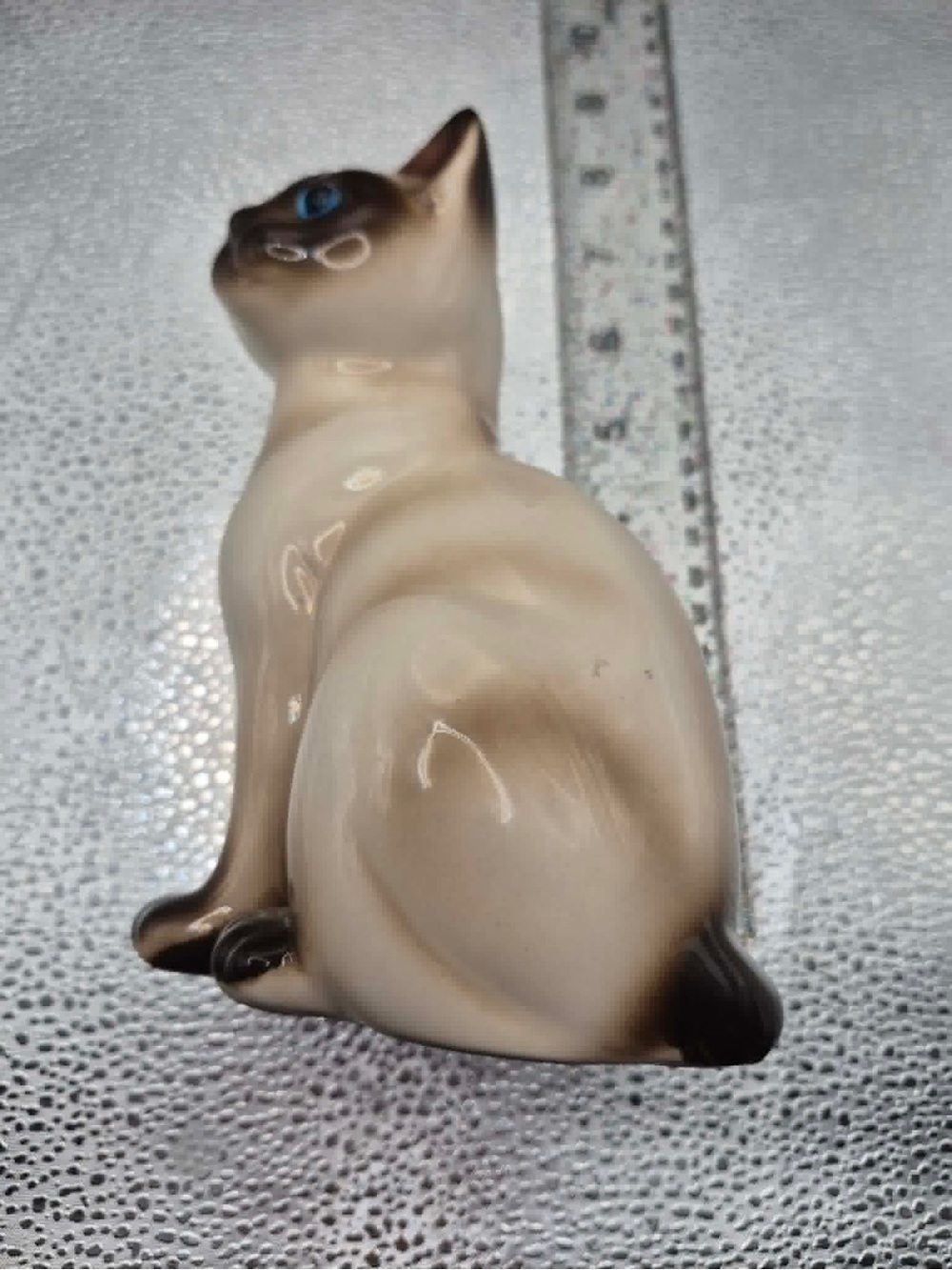 Cute Siamese Cat Statue Figurine Big Blue Glass Eyes - Vintage Josef Originals - Picture 5 of 11